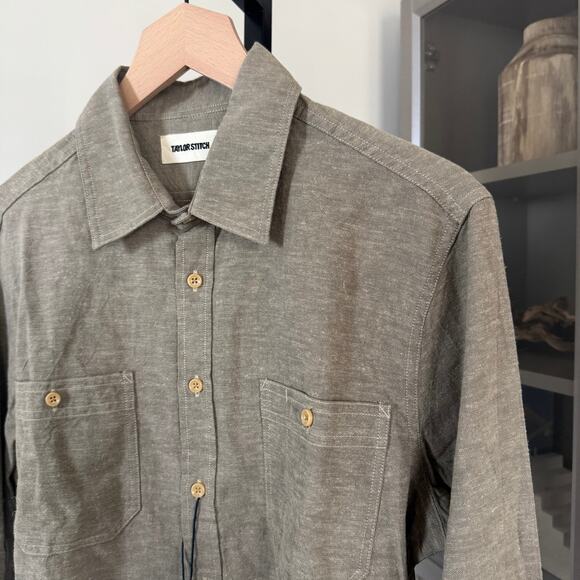 Taylor Stitch The Utility Shirt in Canteen Nep Green 38 NEW Organic Cotton Linen - Picture 3 of 7